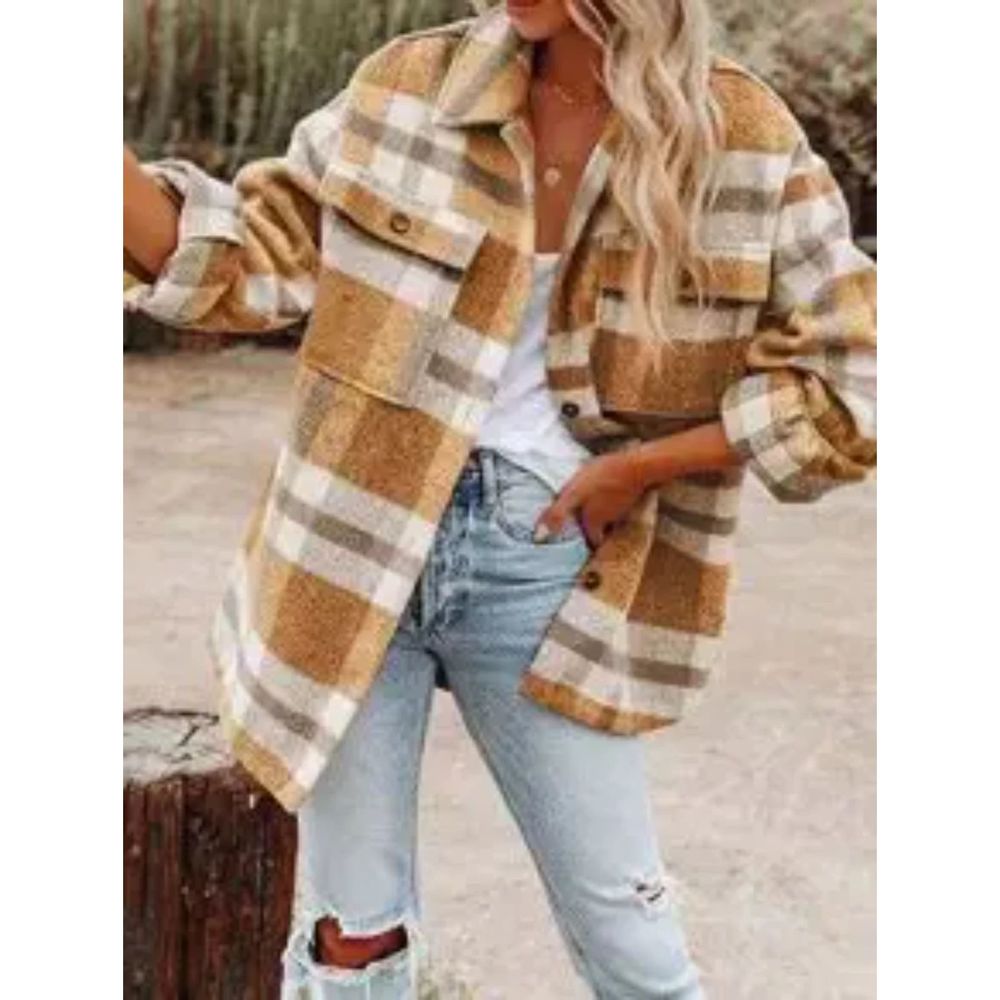 Chocolate USA Long Mustard Plaid Shacket L NWT